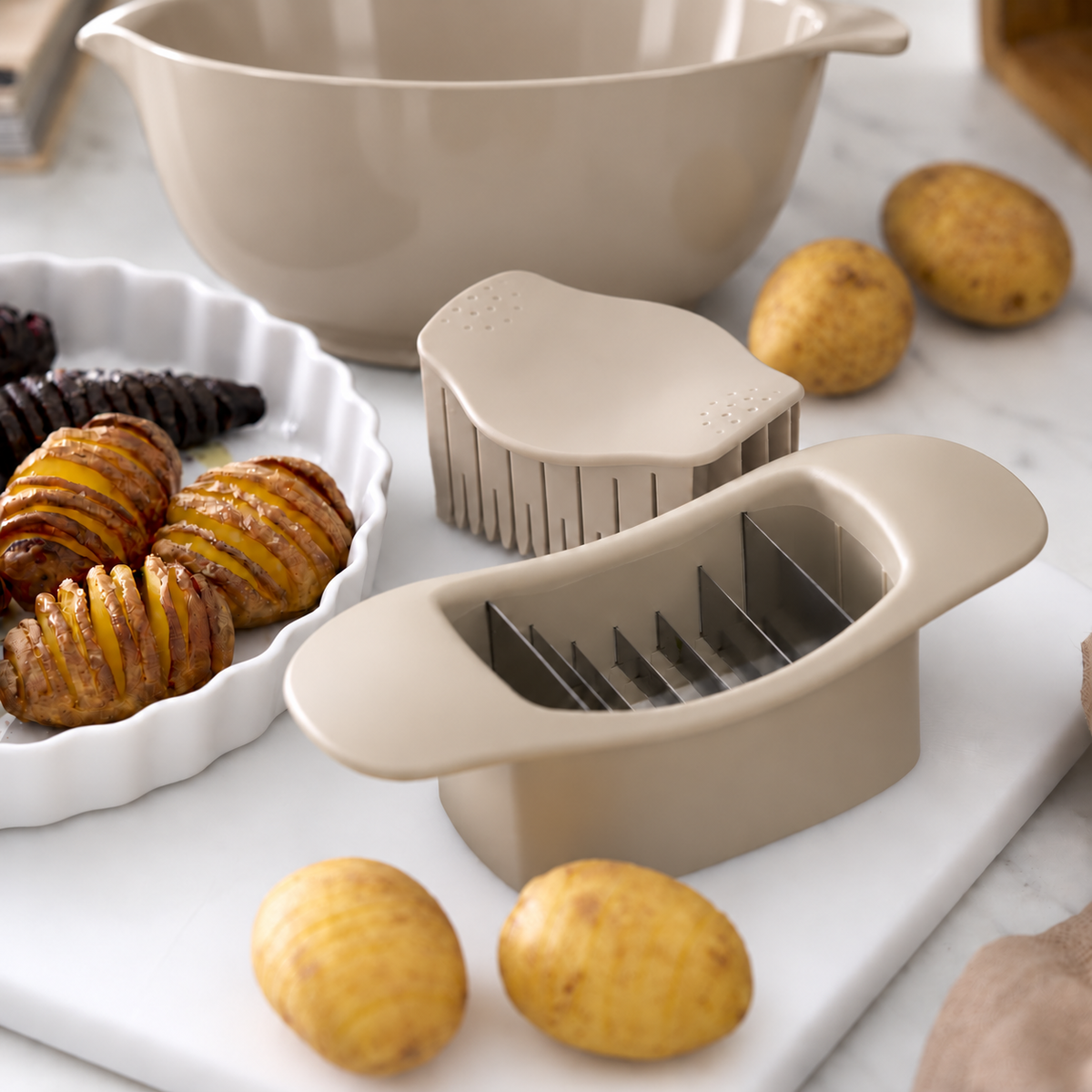 Margrethe Bowl + Hasselback Cutter